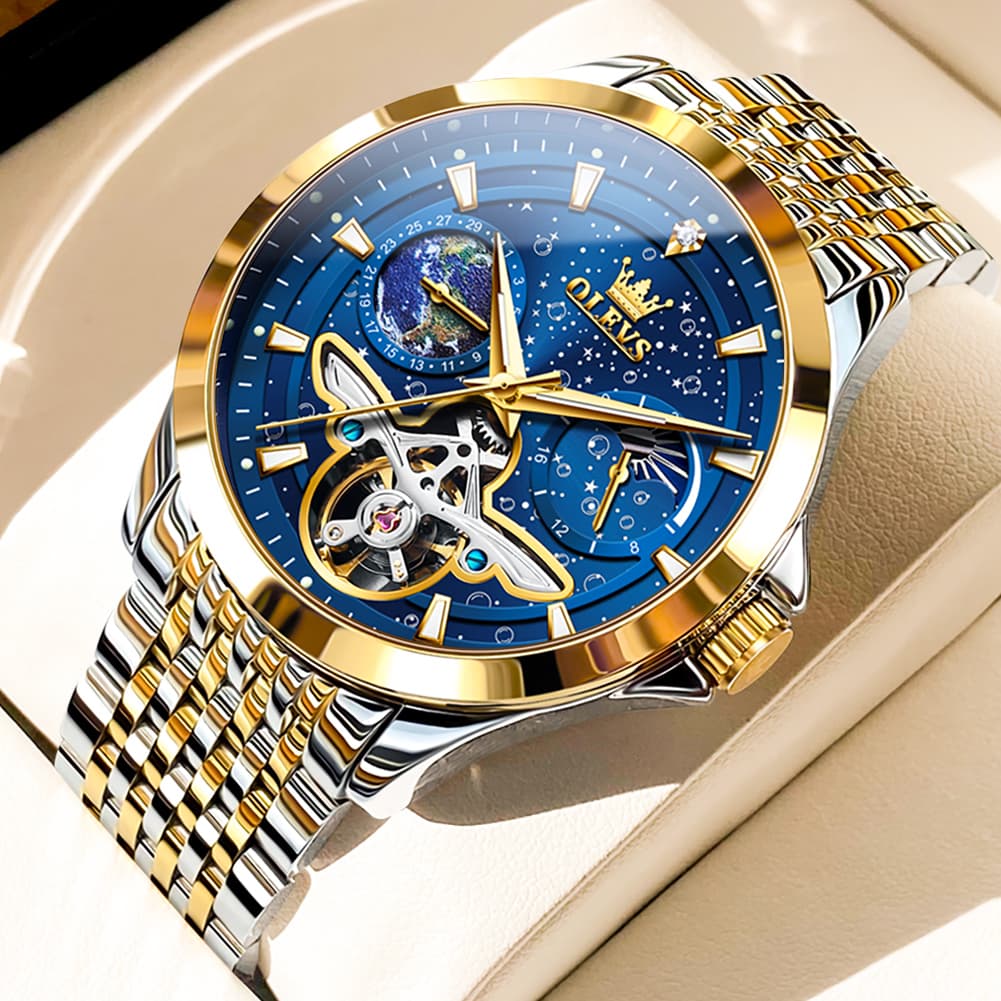 OLEVS 6705 Starry Sky Earth Tourbillon Automatic Mechanical Watch For Men