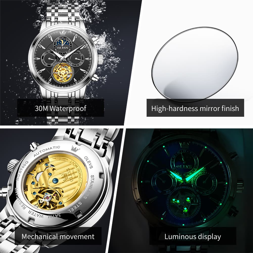 OLEVS 6746 Multi-Function Skeleton Mechanical Watch for Men