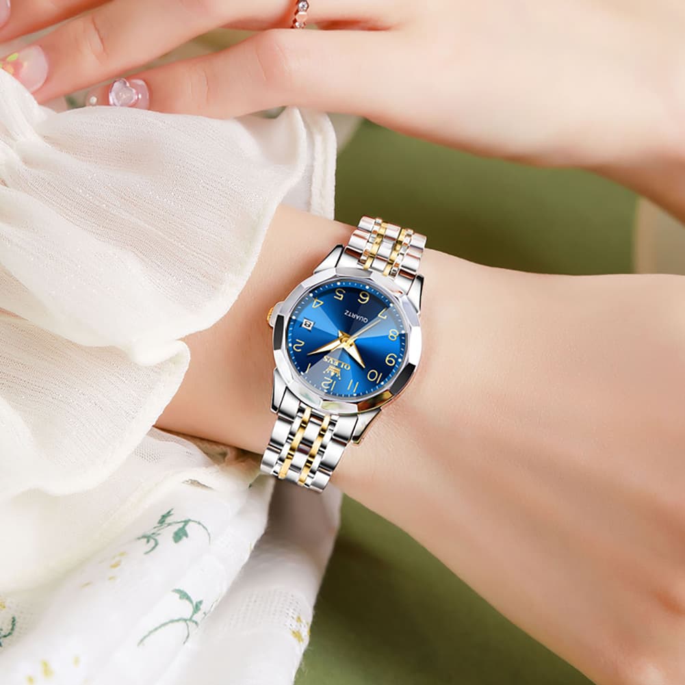 OLEVS 9970 3D Rhombic Faceted Glass Date Watch for Women