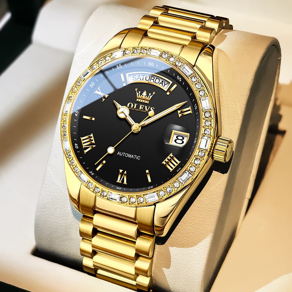 OLEVS 6747 Diamond Bezel Day Date Mechanical Watch for Men