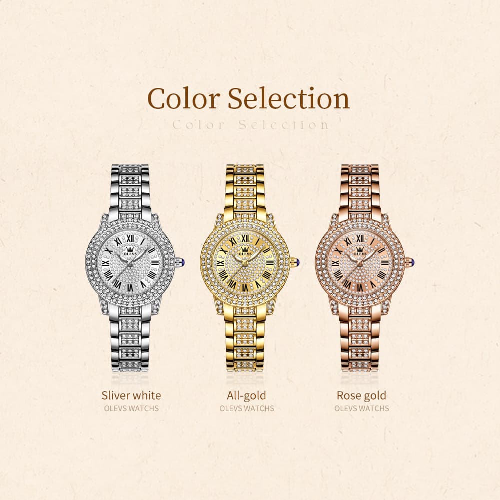 OLEVS 9943 Diamond Paved Dial Luxury Watch for Women