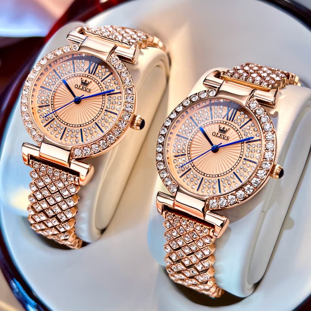 OLEVS 9942 Diamond Set Bracelet Rose Gold Watch for Women