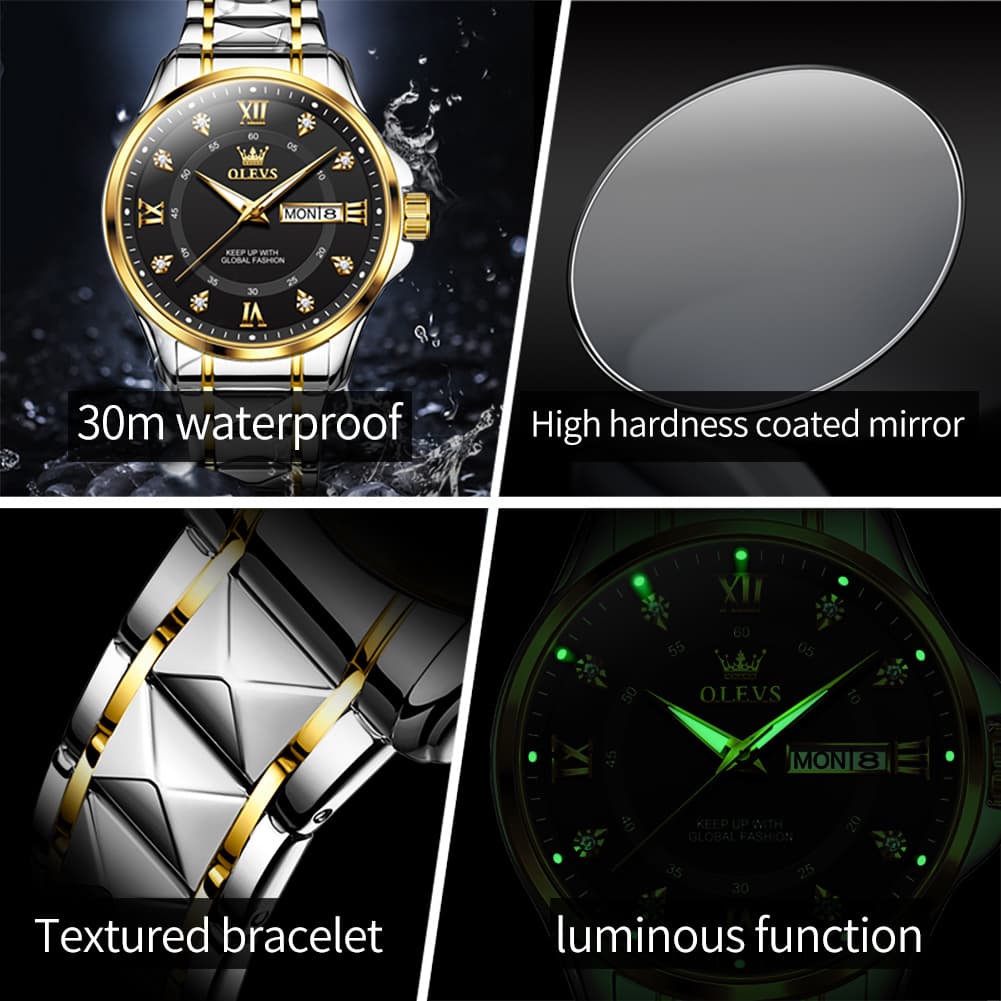 OLEVS 2906 Diamond Day Date Quartz Watch for Men