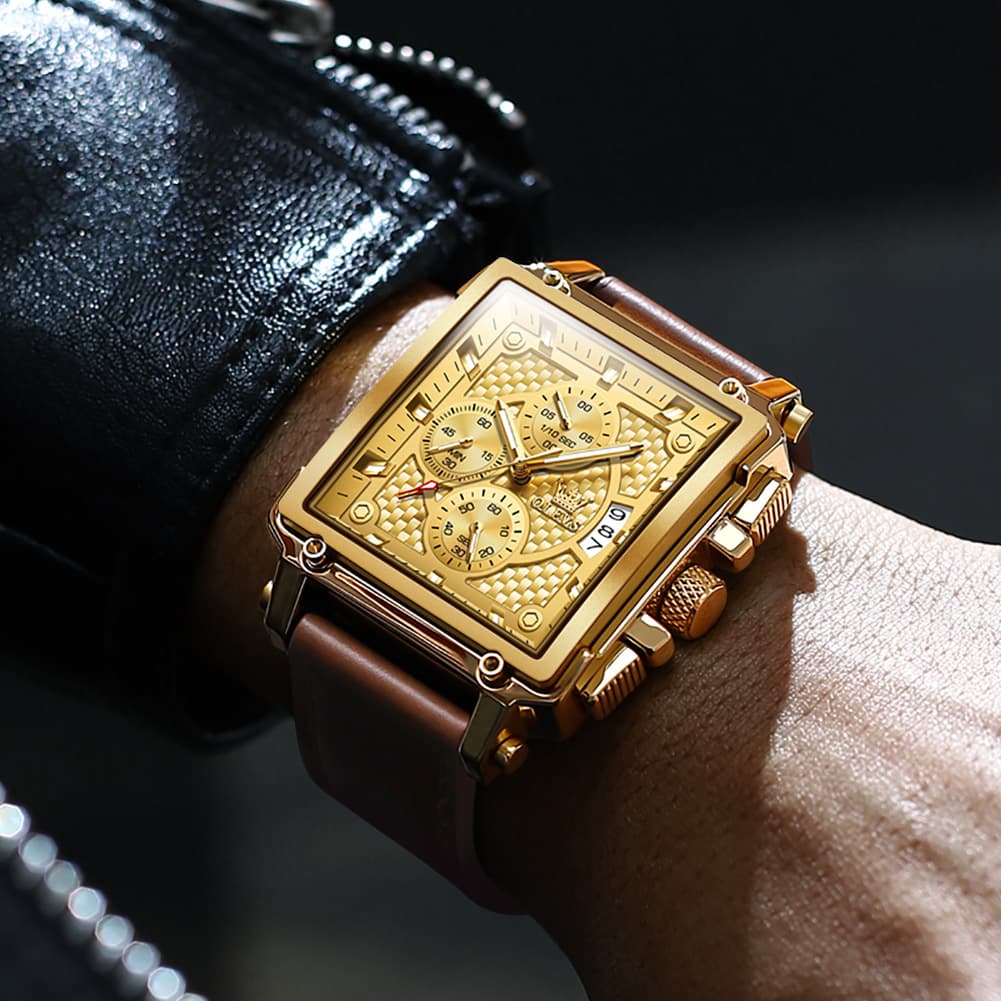 OLEVS 9925 Riveted Square Chronograph Watch for Men