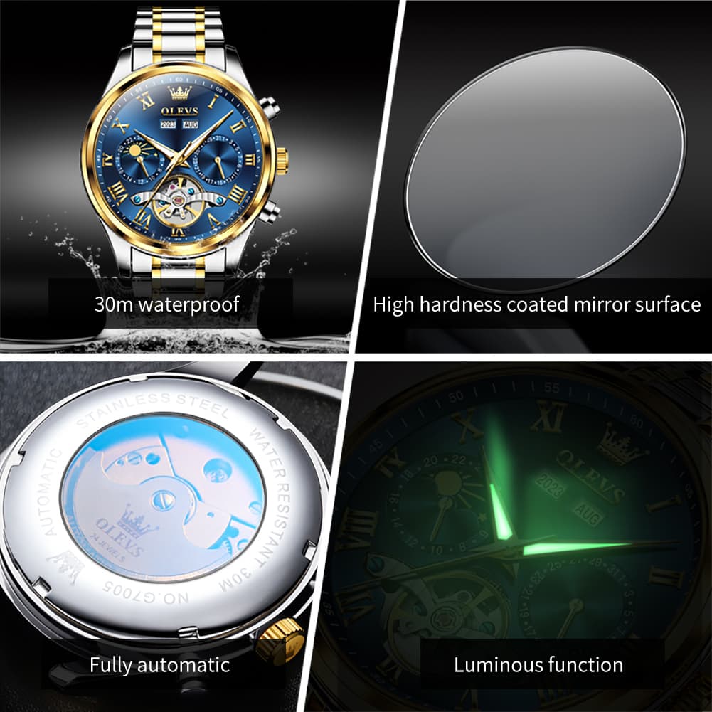 OLEVS 7005 Multi Function Skeleton Mechanical Watch for Men