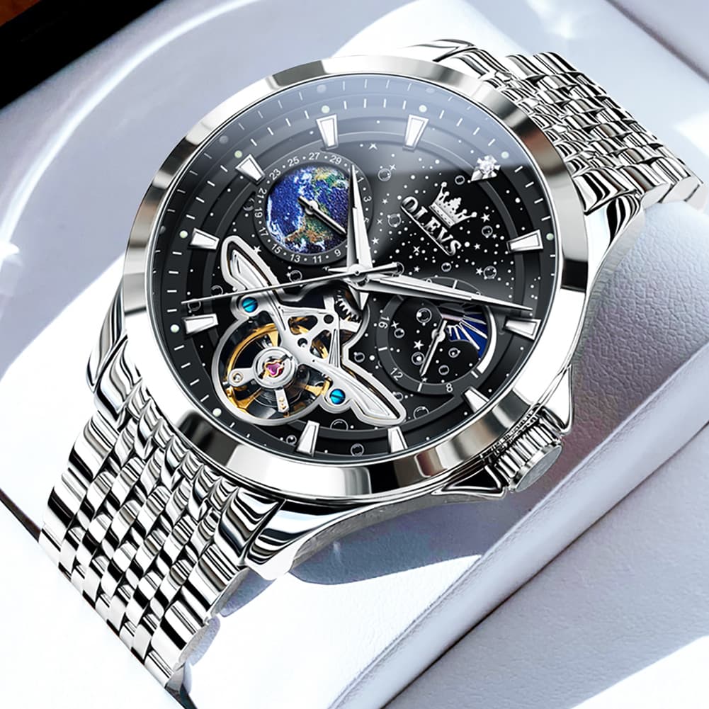 OLEVS 6705 Starry Sky Earth Tourbillon Automatic Mechanical Watch For Men