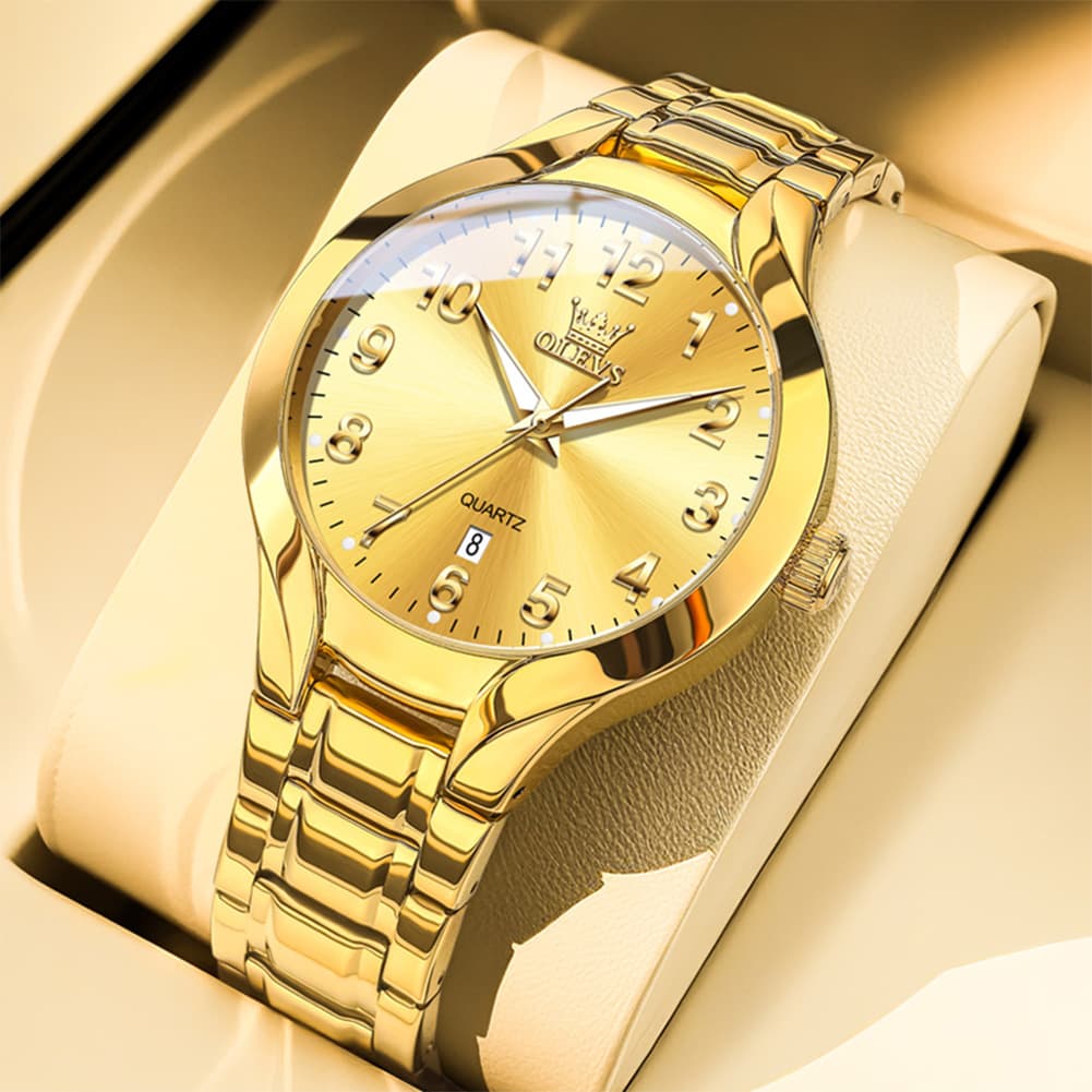 OLEVS 3650 Classic Gold Quartz Watch for Men & Women (His & Hers)