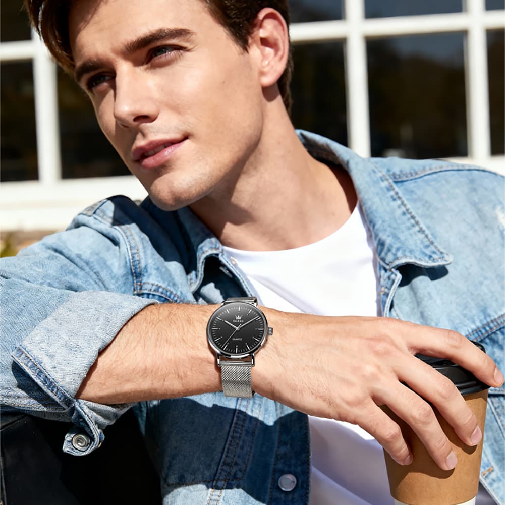 OLEVS Minimalist Ultra Thin Mesh Quartz Watch 7125 for Men
