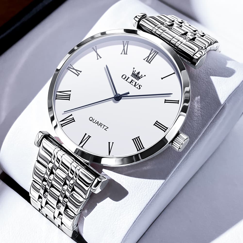 OLEVS Couple Watch Ultra Slim Roman Numerals Stainless Steel Quartz 5592