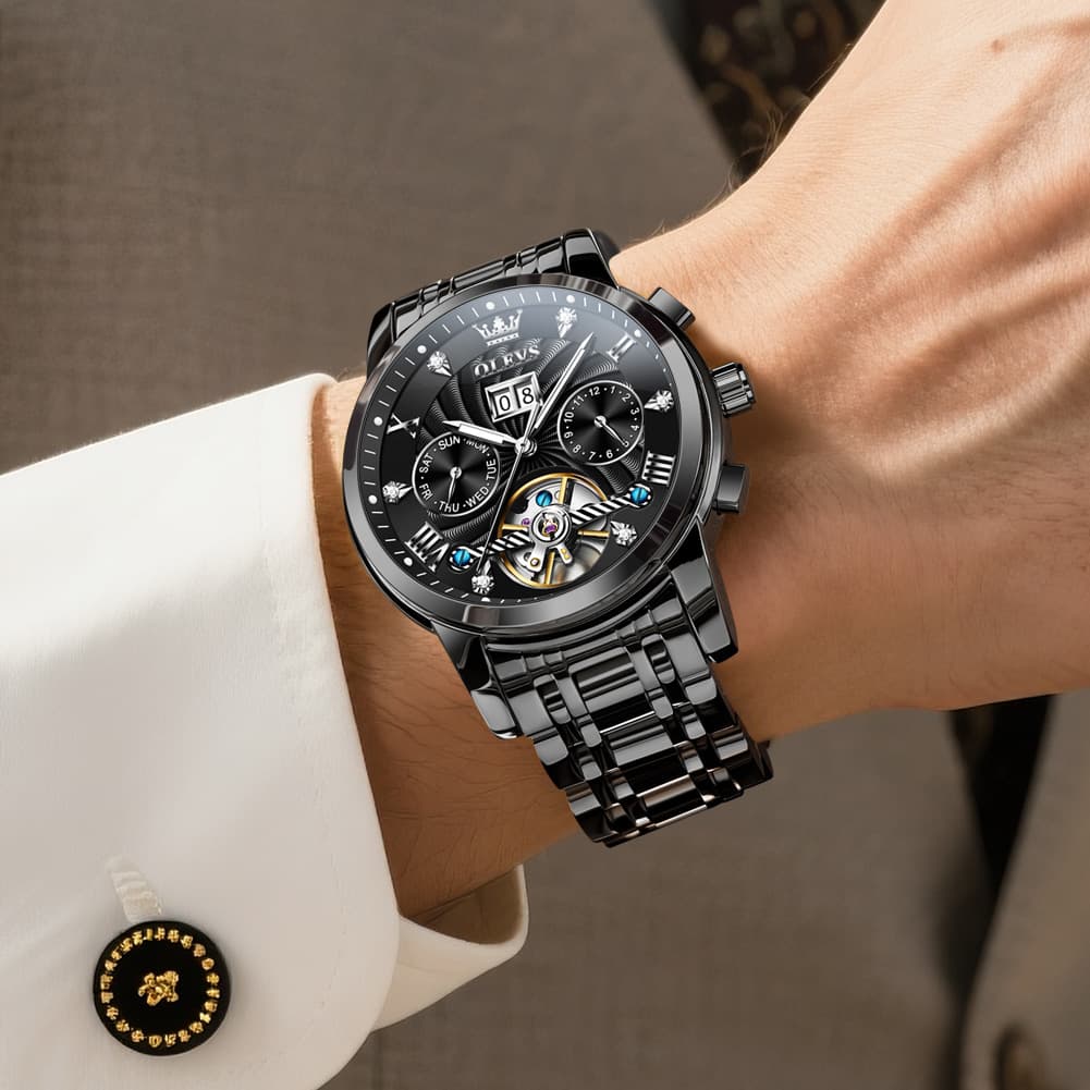 OLEVS Open Heart Multifunction Automatic Mechanical Watch 9910 Big Date for Men