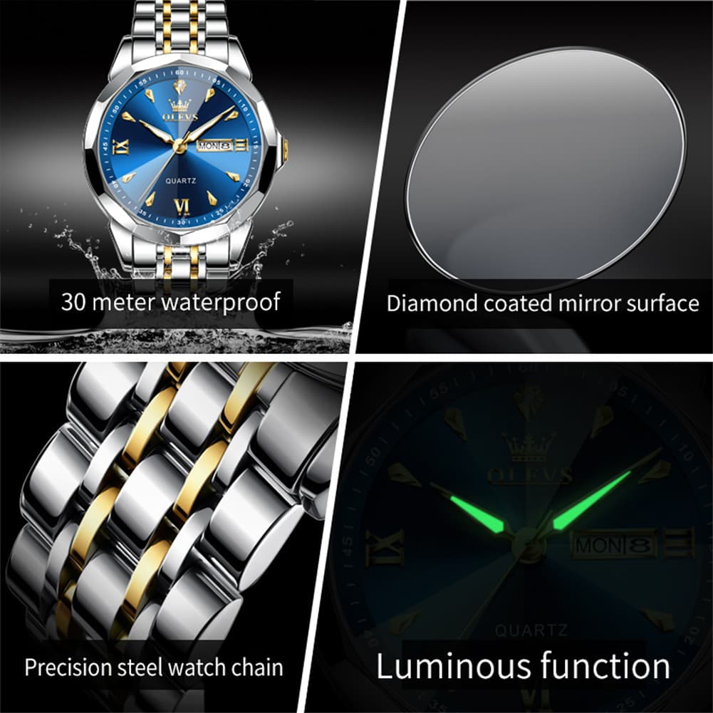 OLEVS 9998 Diamond Cut Glass Couple Dress Watch for Men and Women