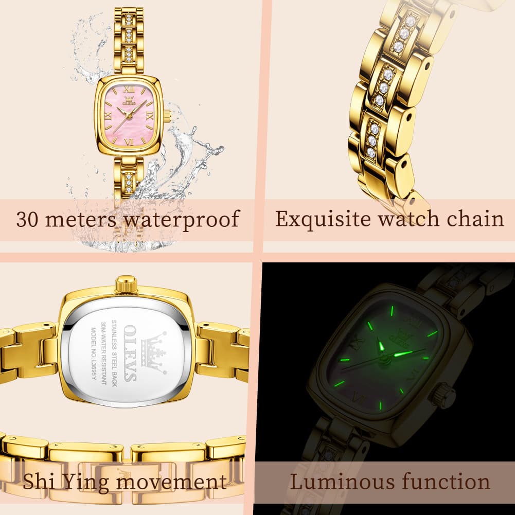 OLEVS 3695 Petite Crystal Bracelet Quartz Womens Watch