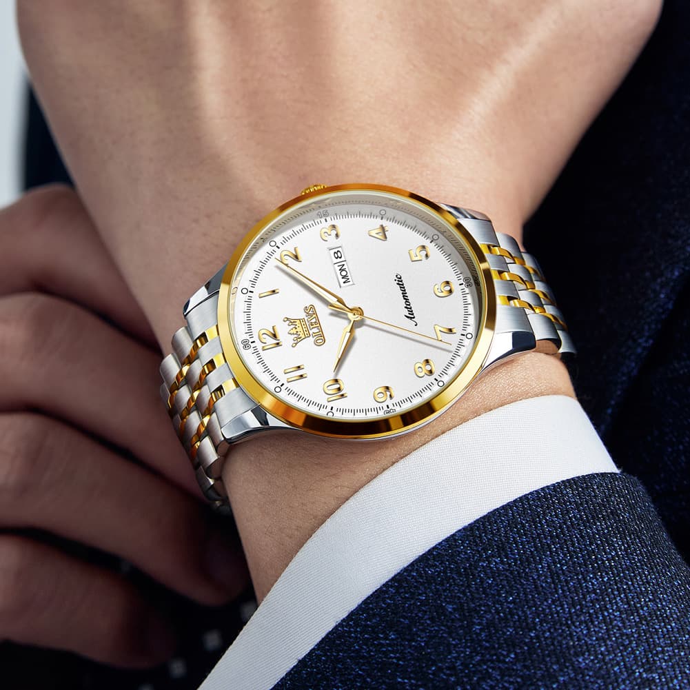 OLEVS 7100 Arabic Numeral Dual Calendar Automatic Watch For Men