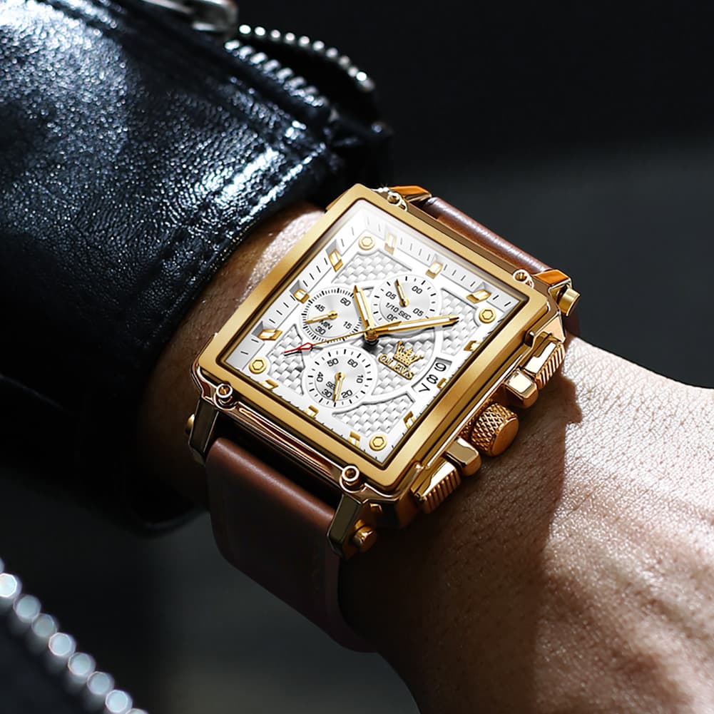 OLEVS 9925 Riveted Square Chronograph Watch for Men