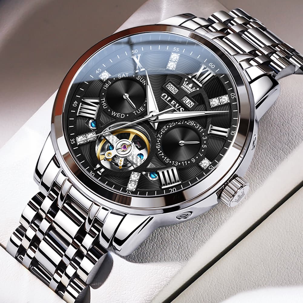 OLEVS 6701 Skeleton Automatic Mechanical Stainless Steel Watch For Men