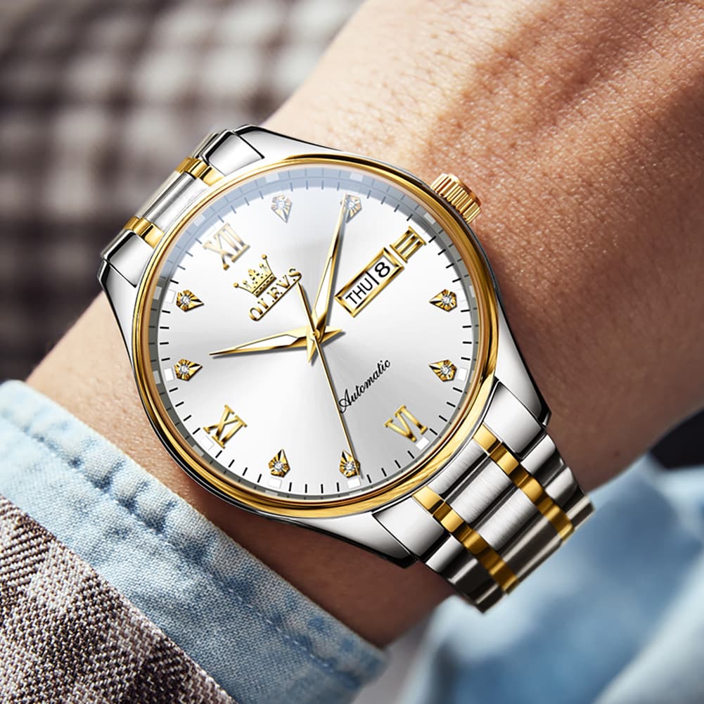 OLEVS Diamond Dial Day Date Automatic Mechanical Watch 9955 for Men