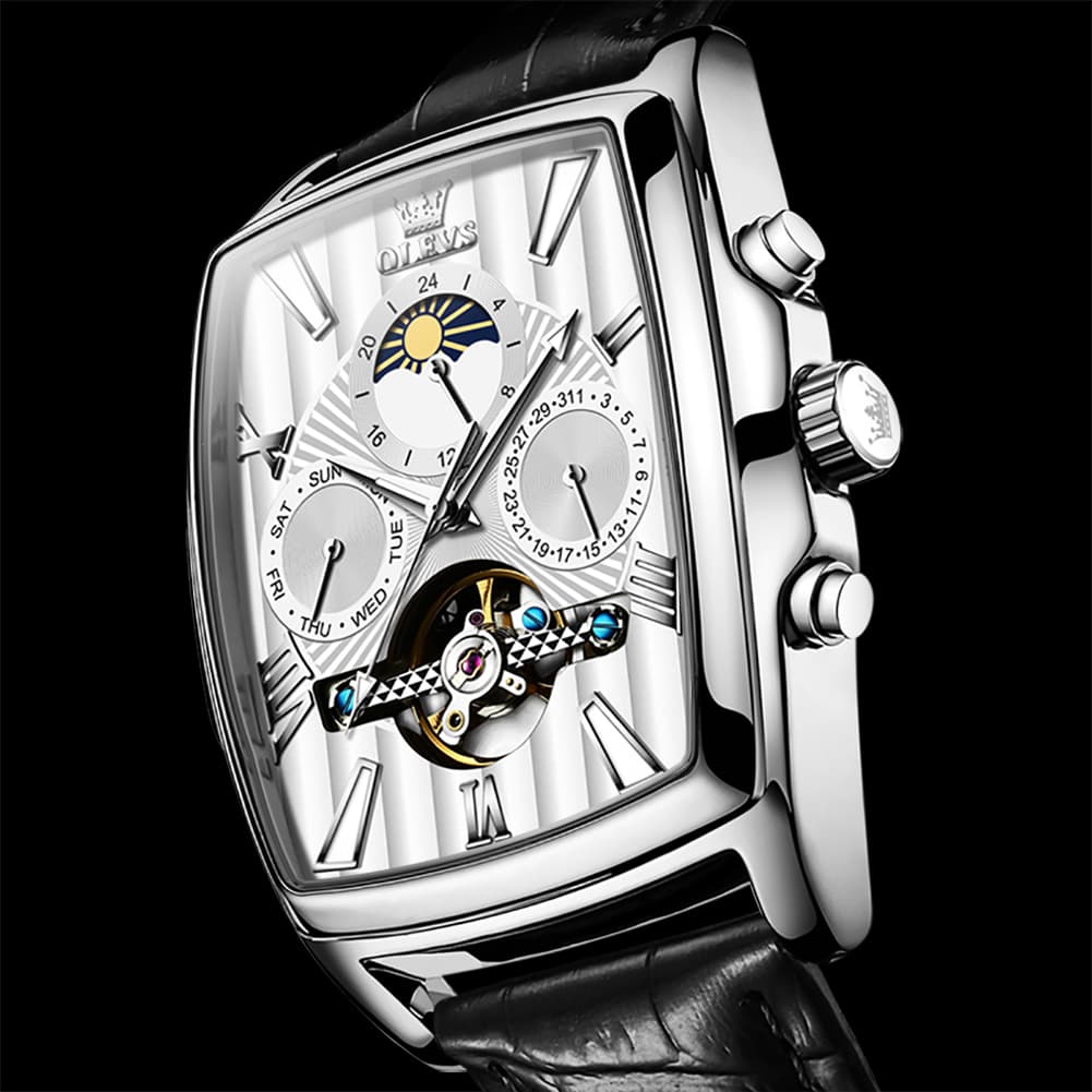 OLEVS 6675 Square Mechanical Moon Phase Watch for Men