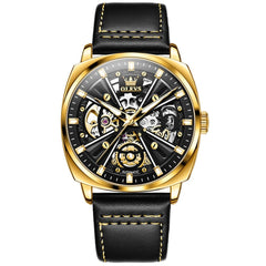 OLEVS 6685 Mechanical Skeleton Leather Watch for Men
