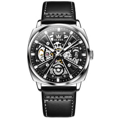 OLEVS 6685 Mechanical Skeleton Leather Watch for Men