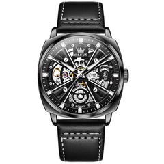 OLEVS 6685 Mechanical Skeleton Leather Watch for Men