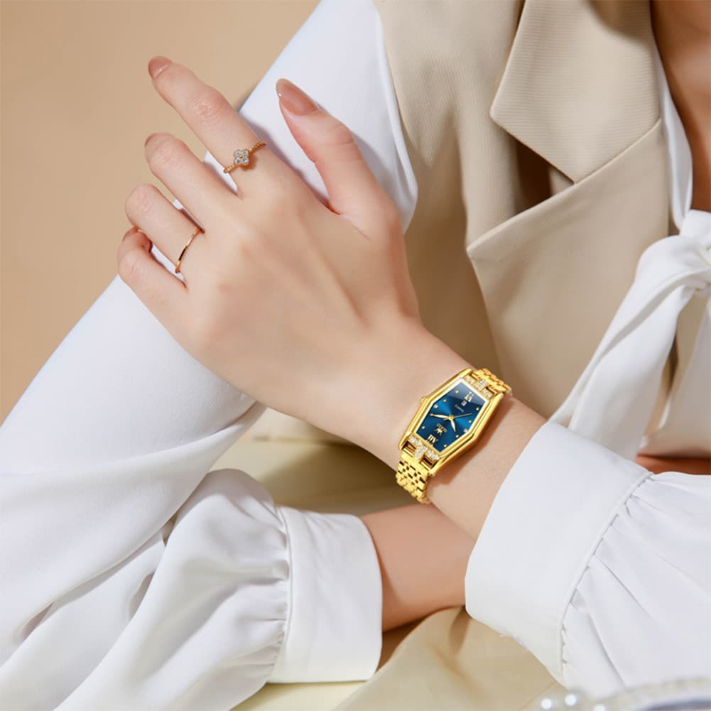 OLEVS 3699 Tonneau Geometric Crystal Womens Dress Watch