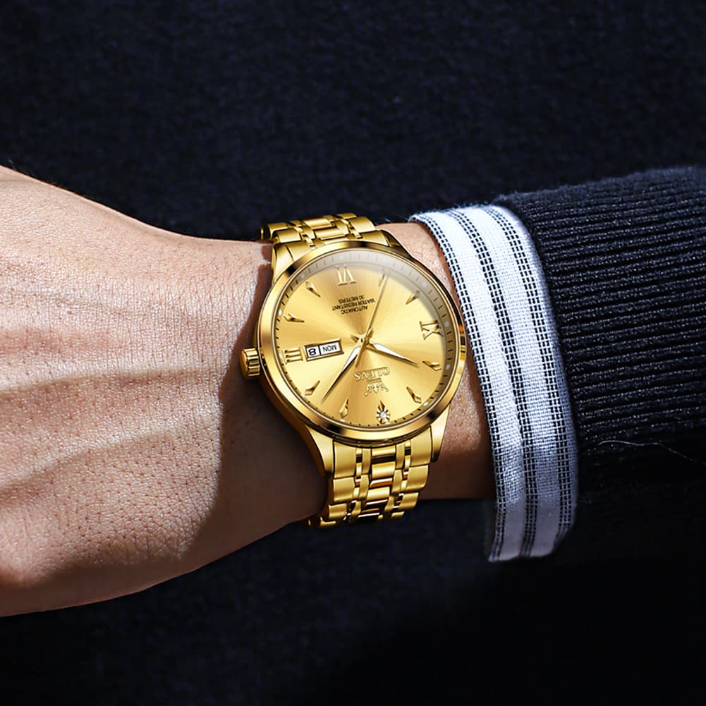 OLEVS Diamond Dial Day Date Automatic Mechanical Watch 9956 for Men