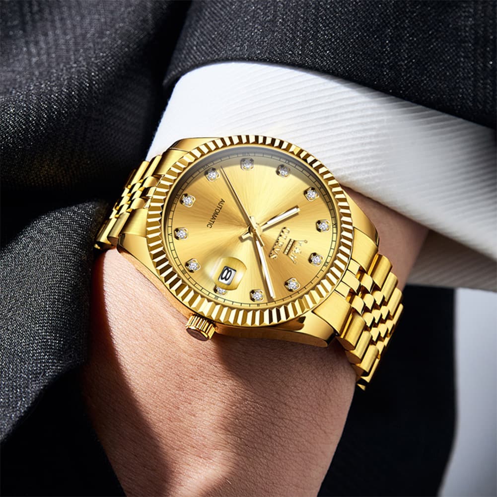 OLEVS 6743 Fluted Bezel Diamond Mechanical Watch for Men