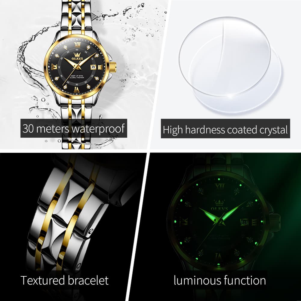 OLEVS 2906 Diamond Day Date Couples Watch Set Men Women