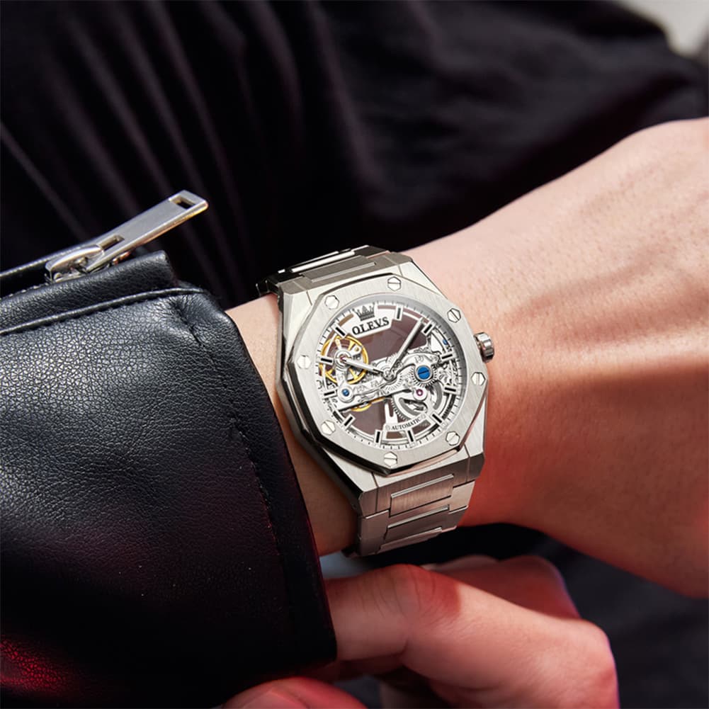 OLEVS 6742 Octagonal Skeleton Mechanical Watch for Men