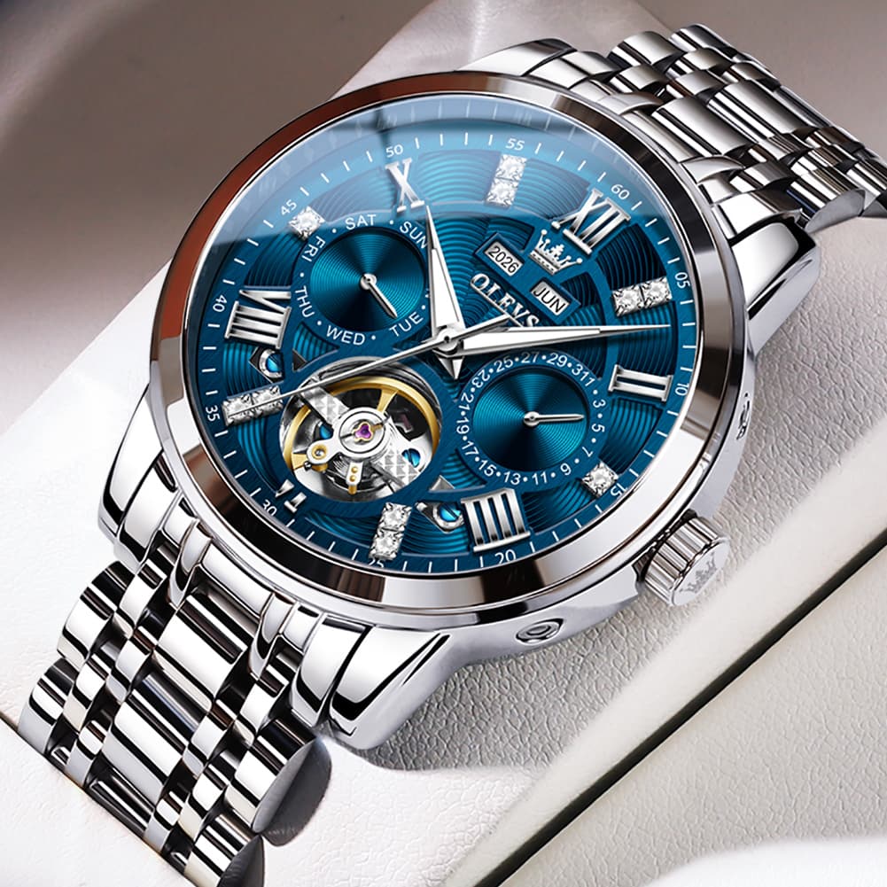 OLEVS 6701 Skeleton Automatic Mechanical Stainless Steel Watch For Men