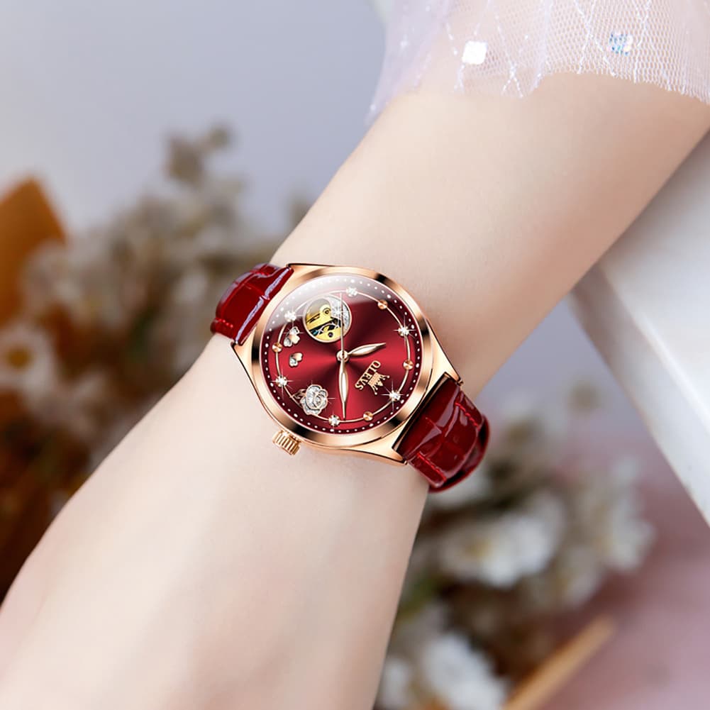 OLEVS 6601 Romantic Open Heart Mechanical Ladies Watch