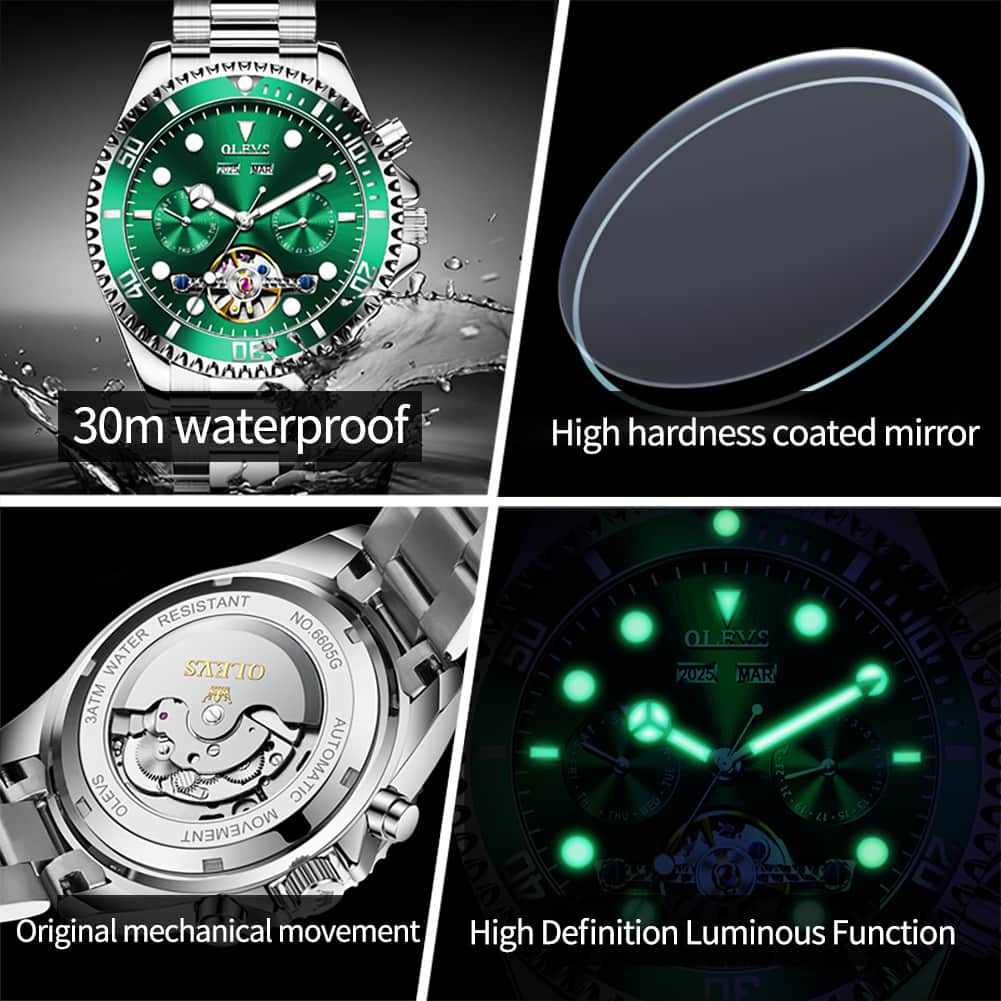 OLEVS 6605 Classic Open Heart Automatic Dive Style Watch for Men