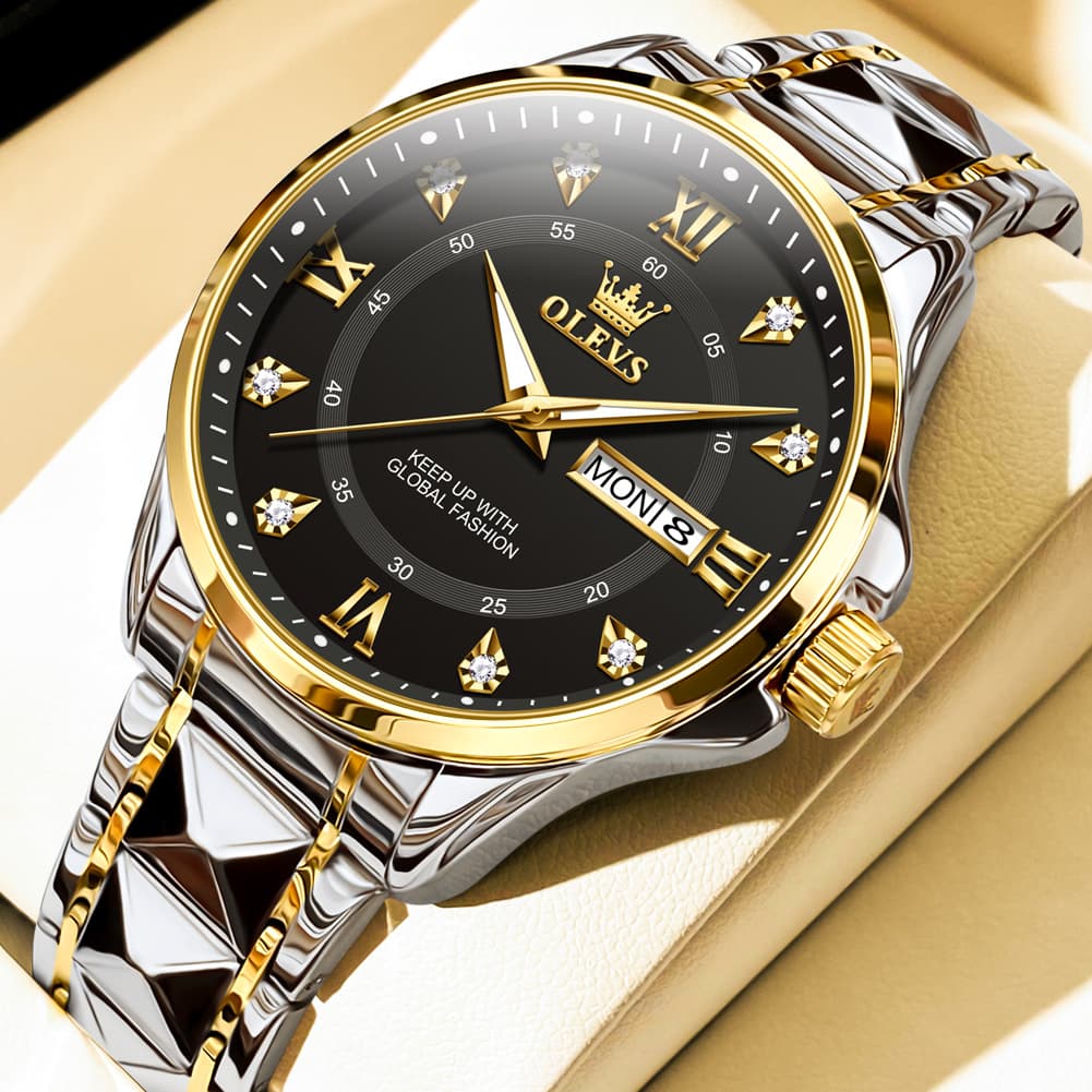 OLEVS 2906 Diamond Day Date Quartz Watch for Men