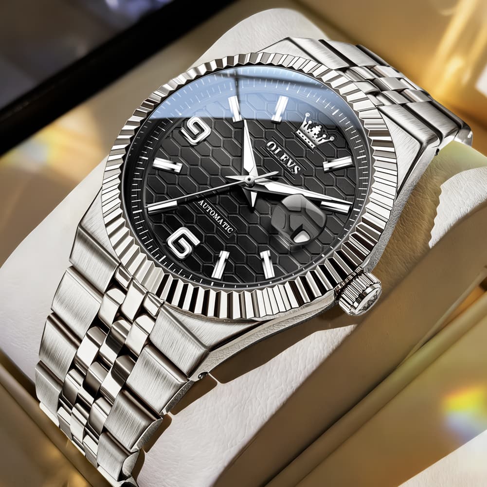 OLEVS 7105 Fluted Bezel Automatic Mechanical Luxury Dress Watch for Men