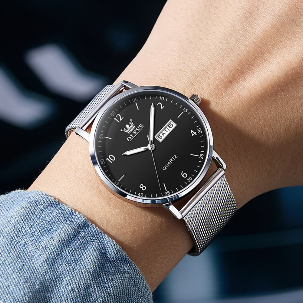 OLEVS 2996 Milanese Steel Minimalist Quartz Watch for Men