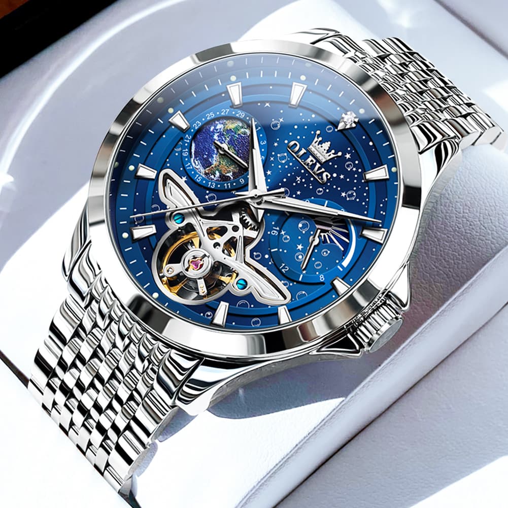 OLEVS 6705 Starry Sky Earth Tourbillon Automatic Mechanical Watch For Men
