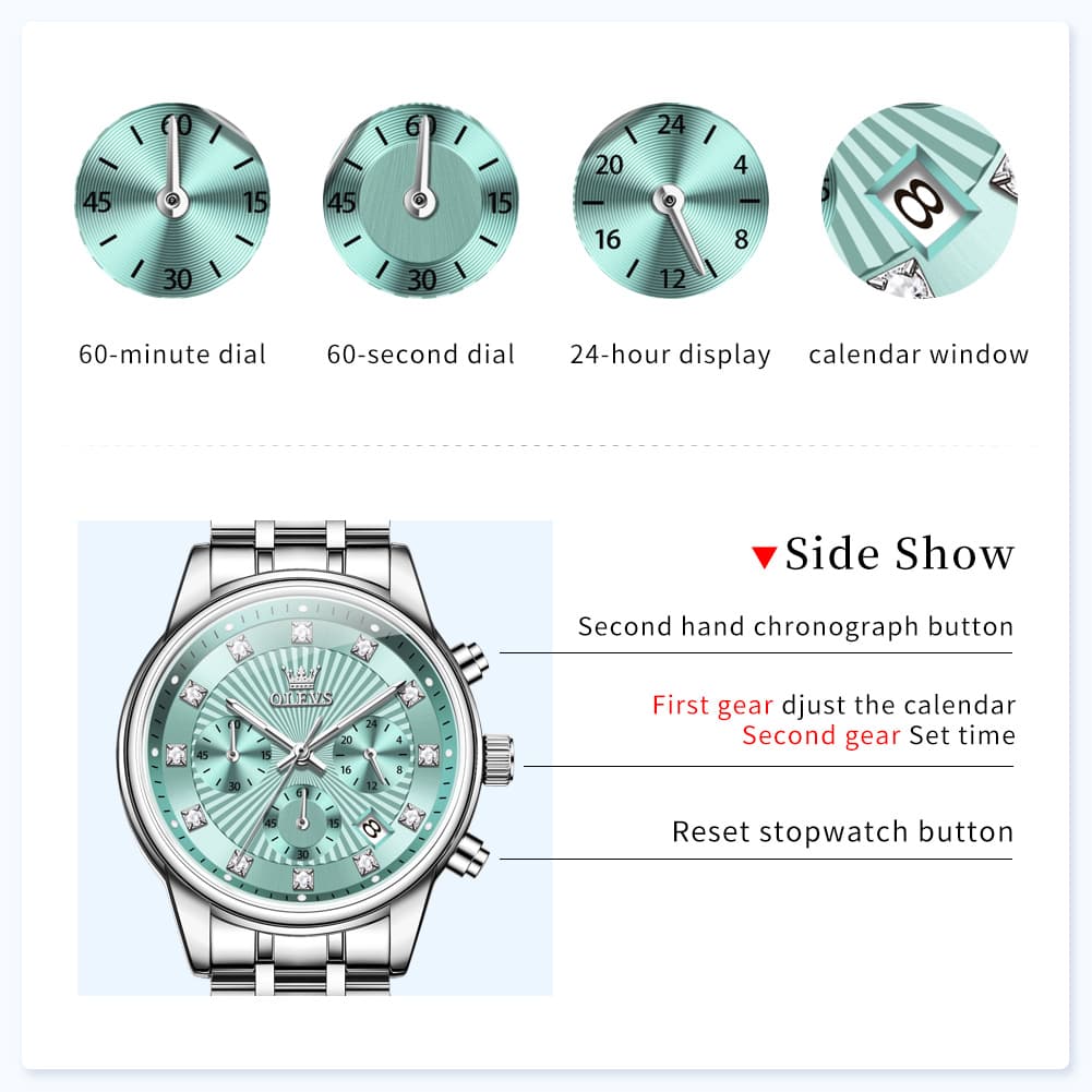 OLEVS 3669 Quartz Multi Dial Diamond Watch For Women