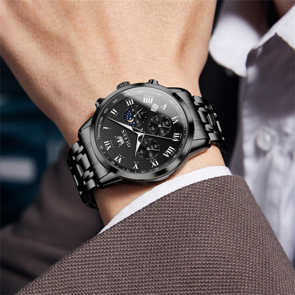 OLEVS Chronograph Moon Phase Dress Watch for Men Stainless Steel 5529