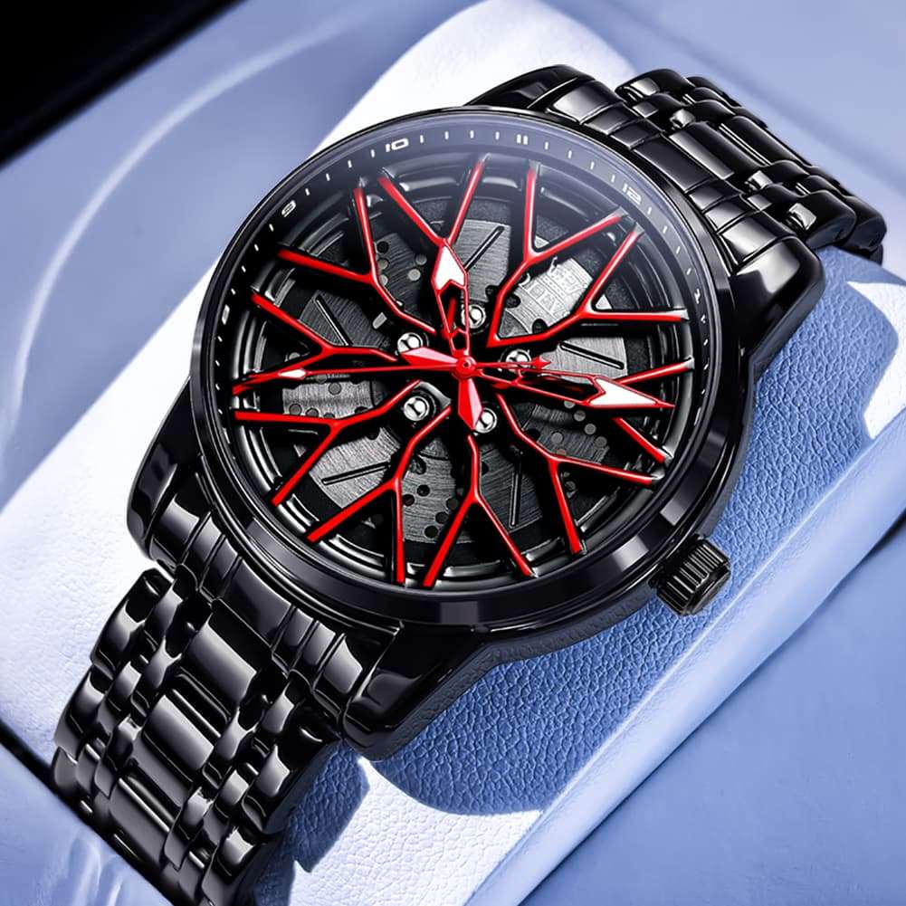 OLEVS 3701 Racing Wheel Openwork Sport Mens Quartz Watch