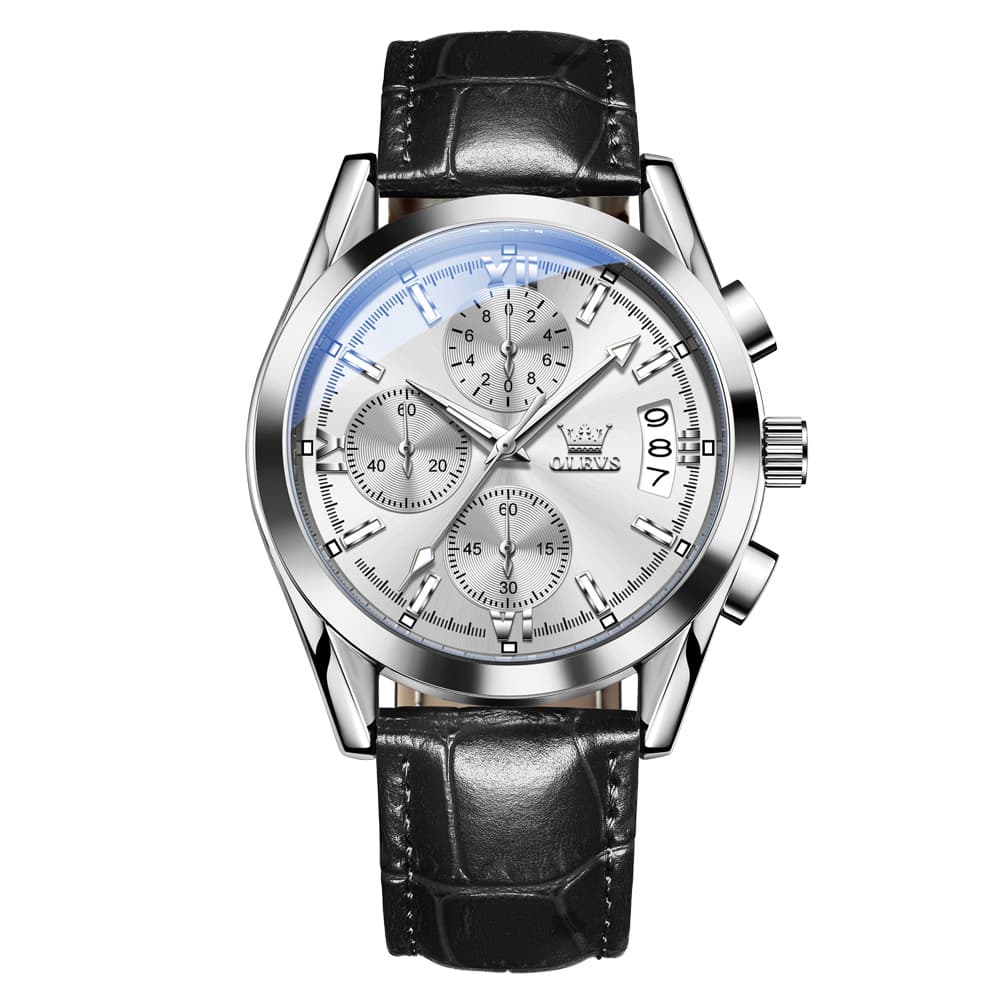 OLEVS 2987 Ultra-Light Leather Chronograph Quartz Watch for Men