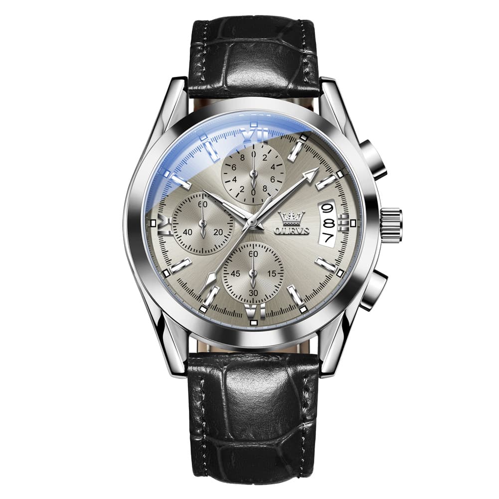 OLEVS 2987 Ultra-Light Leather Chronograph Quartz Watch for Men