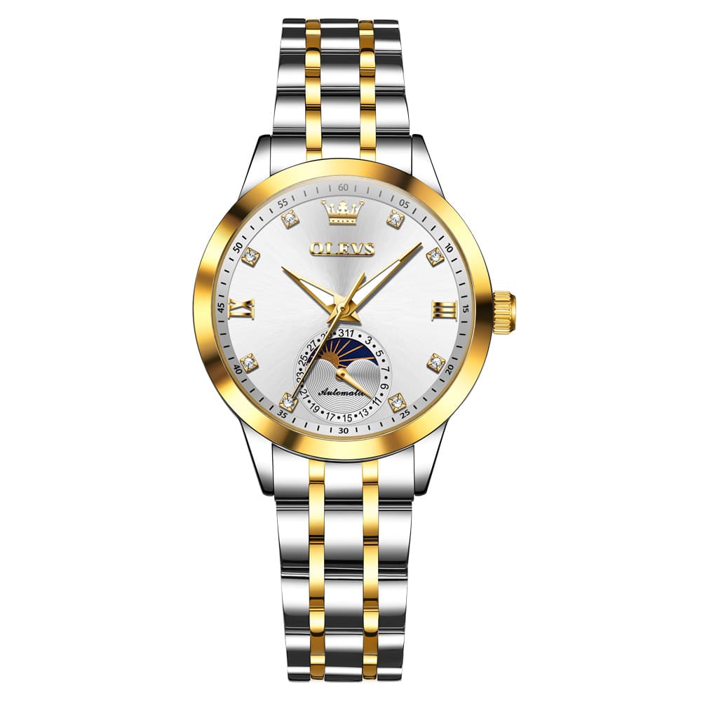 OLEVS 7041 Solid Steel Moon Phase Automatic Watch For Women
