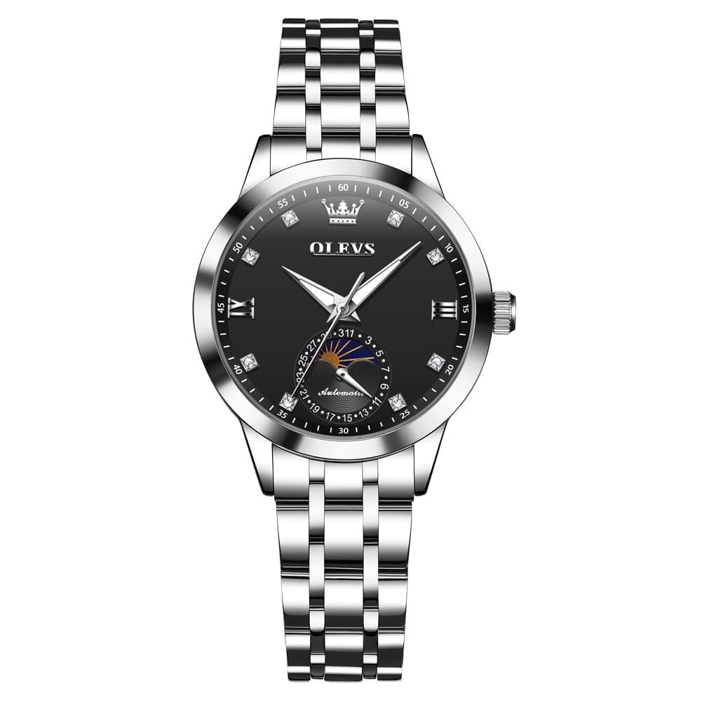 OLEVS 7041 Solid Steel Moon Phase Automatic Watch For Women