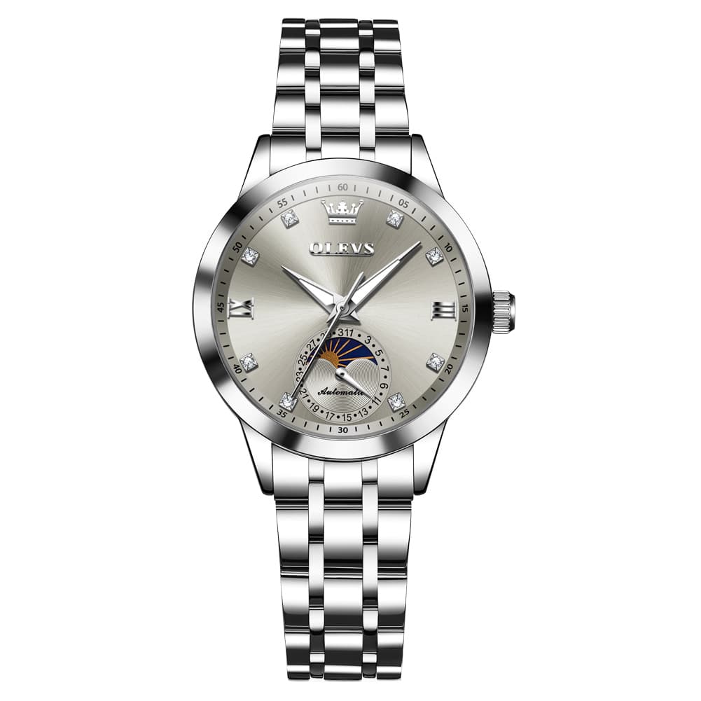 OLEVS 7041 Solid Steel Moon Phase Automatic Watch For Women