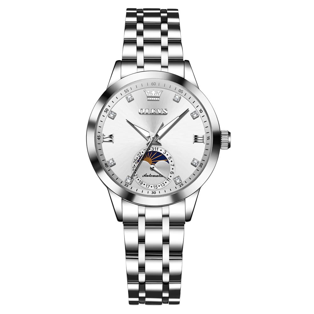 OLEVS 7041 Solid Steel Moon Phase Automatic Watch For Women