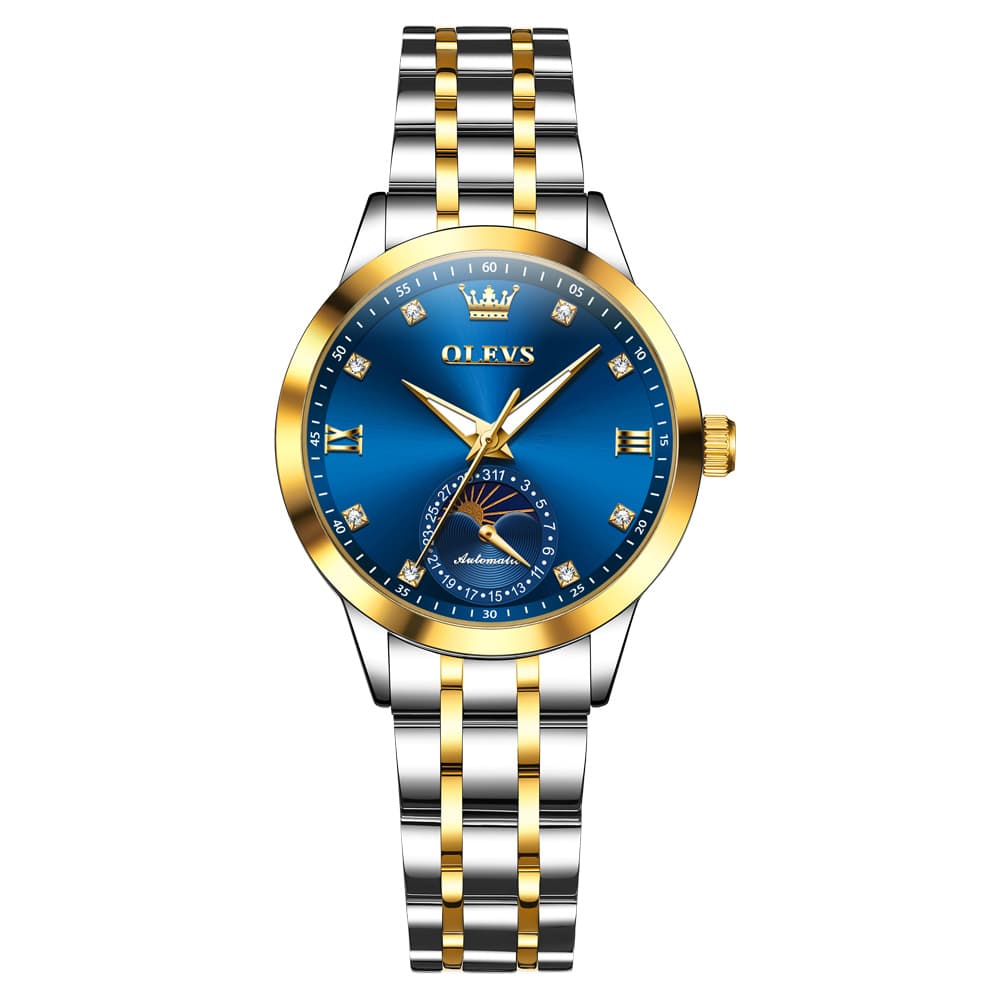 OLEVS 7041 Solid Steel Moon Phase Automatic Watch For Women