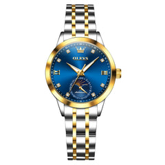 OLEVS 7041 Solid Steel Moon Phase Automatic Watch For Women