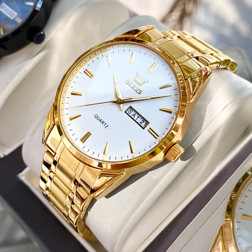 OLEVS 6898 Ultra Thin Day Date Watch Stainless Steel Quartz Casual Timepiece for Men