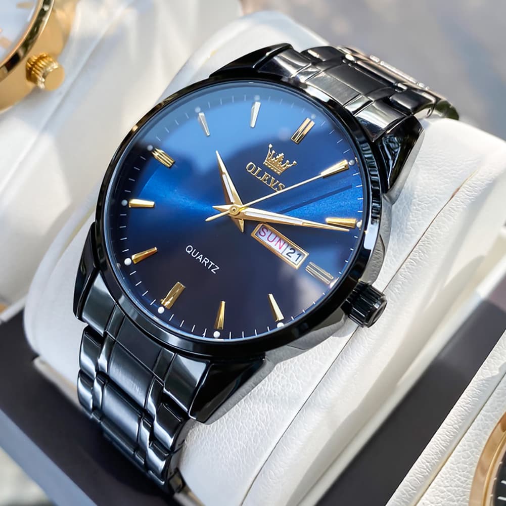 OLEVS 6898 Ultra Thin Day Date Watch Stainless Steel Quartz Casual Timepiece for Men