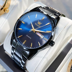 OLEVS 6898 Ultra Thin Day Date Watch Stainless Steel Quartz Casual Timepiece for Men